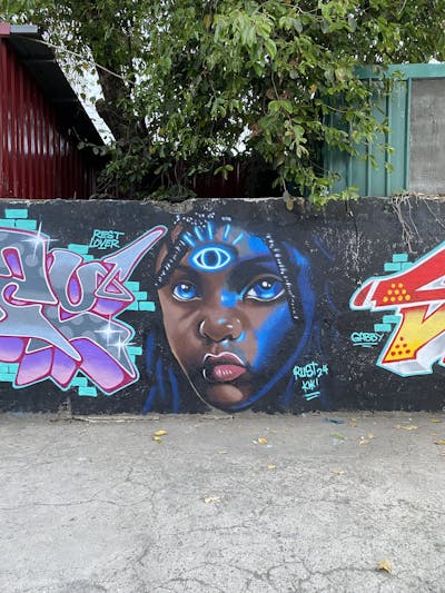 Brown and Blue and Colorful Characters by Rust. This Graffiti is located in Calamba, Philippines and was created in 2024. This Graffiti can be described as Characters and Streetart.