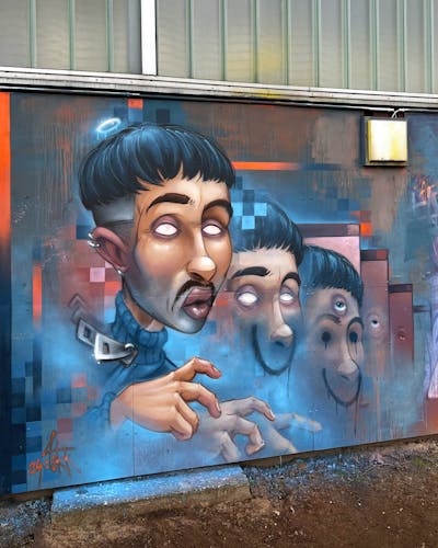 Colorful and Light Blue Characters by Tokk. This Graffiti is located in Bremen, Germany and was created in 2024.