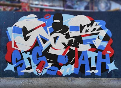 Red and Blue Stylewriting by Gospel. This Graffiti is located in Athens, Greece and was created in 2022. This Graffiti can be described as Stylewriting, Characters and Futuristic.