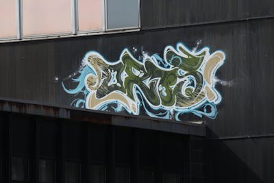 Green and Beige Stylewriting by bros, rizok, R120K and shrek. This Graffiti is located in Leipzig, Germany and was created in 2012. This Graffiti can be described as Stylewriting and Street Bombing.