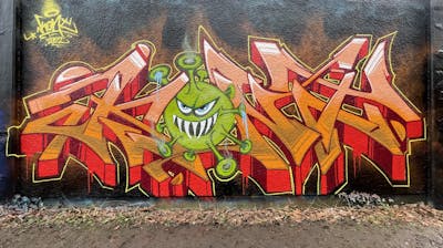 Orange and Red Stylewriting by KonT. This Graffiti is located in bochum, Germany and was created in 2022. This Graffiti can be described as Stylewriting and Characters.