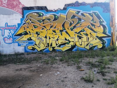 Beige and Light Blue Stylewriting by Biwis. This Graffiti is located in madrid, Spain and was created in 2023.