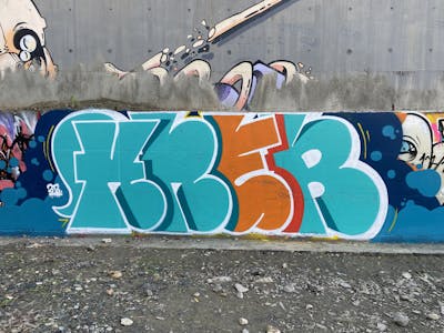 Cyan and Orange Stylewriting by Kneb1. This Graffiti is located in Limassol, Cyprus and was created in 2023. This Graffiti can be described as Stylewriting, Throw Up and Wall of Fame.