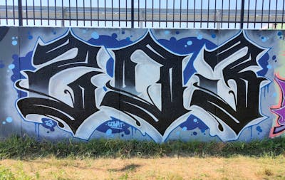 Black and White and Blue Stylewriting by 203 Crew, CHE and 203. This Graffiti is located in Geleen, Netherlands and was created in 2023.