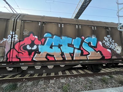 Colorful Stylewriting by AFS. This Graffiti is located in Italy and was created in 2023. This Graffiti can be described as Stylewriting, Trains and Freights.