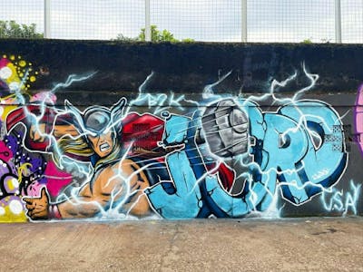 Colorful and Light Blue Stylewriting by JORD. This Graffiti is located in Jakarta, Indonesia and was created in 2021. This Graffiti can be described as Stylewriting and Characters.