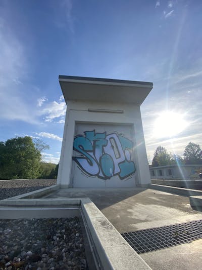 Cyan Stylewriting by SKOPE. This Graffiti is located in Biel/Bienne, Switzerland and was created in 2023. This Graffiti can be described as Stylewriting and Street Bombing.