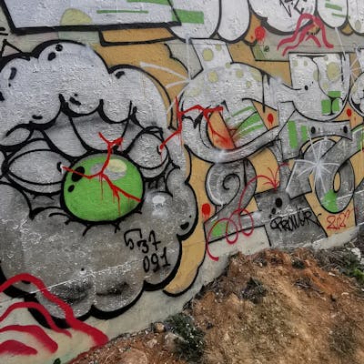 Chrome and Light Green Stylewriting by 537-O91 and FBC. This Graffiti is located in Barcelona, Spain and was created in 2023.