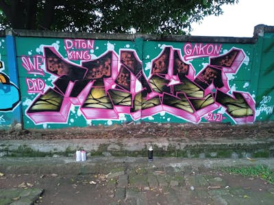 Coralle and Colorful Stylewriting by Miluc. This Graffiti is located in Depok, Indonesia and was created in 2021. This Graffiti can be described as Stylewriting and Wall of Fame.