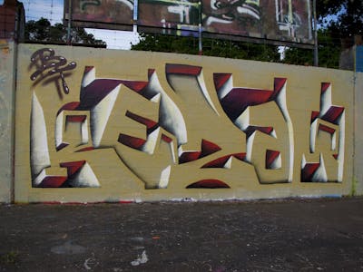 Beige Stylewriting by Kezam. This Graffiti is located in Auckland, New Zealand and was created in 2023. This Graffiti can be described as Stylewriting and 3D.