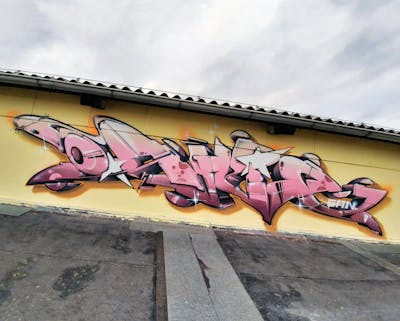 Coralle and Beige Stylewriting by Posa and Oshie. This Graffiti is located in Delitzsch, Germany and was created in 2022.