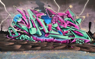 Cyan and Coralle and Colorful Stylewriting by Chips and CDSK. This Graffiti is located in London, United Kingdom and was created in 2023. This Graffiti can be described as Stylewriting and Wall of Fame.