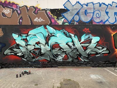 Light Blue and Grey and Red Stylewriting by N3M crew and Jaek. This Graffiti is located in Luxembourg, Luxembourg and was created in 2023. This Graffiti can be described as Stylewriting and Wall of Fame.