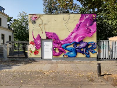 Violet and Beige Stylewriting by Aser. This Graffiti is located in Leipzig, Germany and was created in 2020. This Graffiti can be described as Stylewriting, Characters, Streetart, Murals and Commission.