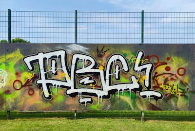 White and Colorful Wall of Fame by HAMPI and PBC. This Graffiti is located in MÜNSTER, Germany and was created in 2023. This Graffiti can be described as Wall of Fame and Stylewriting.