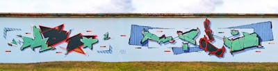Light Blue and Colorful Stylewriting by Malz, Darm and DRMLZ. This Graffiti is located in Dessau, Germany and was created in 2019. This Graffiti can be described as Stylewriting and Wall of Fame.
