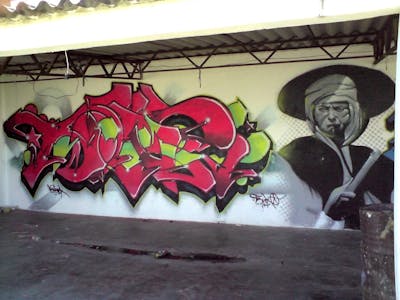 Red and Grey Stylewriting by XOHARK 37. This Graffiti is located in Queretaro, Mexico and was created in 2010. This Graffiti can be described as Stylewriting, Characters and Abandoned.