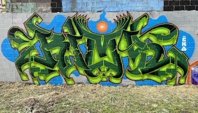 Green and Light Green and Light Blue Stylewriting by Rims and cka crew. This Graffiti is located in Melbourne, Australia and was created in 2023.