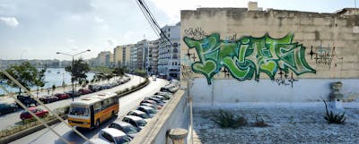 Green and Beige Stylewriting by Riots. This Graffiti is located in Malta and was created in 2011. This Graffiti can be described as Stylewriting, Street Bombing and Atmosphere.