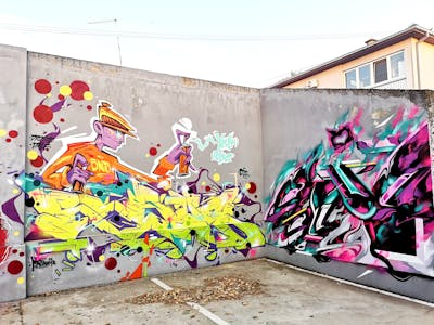Colorful Stylewriting by Rebus, SNUZ and YPSILON. This Graffiti is located in OSIJEK, Croatia and was created in 2023. This Graffiti can be described as Stylewriting and Characters.