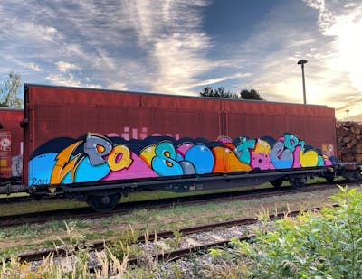 Colorful Trains by Poster. This Graffiti is located in HALLE, Germany and was created in 2021. This Graffiti can be described as Trains, Freights and Stylewriting.