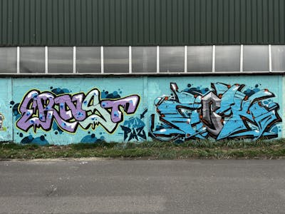 Light Blue and Colorful Stylewriting by ZICK, PMZ CREW, ERNST and TMP CREW. This Graffiti is located in Meppen, Germany and was created in 2024. This Graffiti can be described as Stylewriting and Wall of Fame.