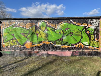 Light Green and Orange Stylewriting by Twis. This Graffiti is located in Germany and was created in 2022. This Graffiti can be described as Stylewriting and Wall of Fame.