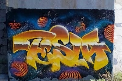 Orange and Yellow Stylewriting by Tesla. This Graffiti is located in Saint-Petersburg, Russian Federation and was created in 2017.