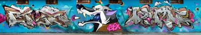 Grey and Colorful Stylewriting by Fork Imre, AFX, Lehel and Kast. This Graffiti is located in Budapest, Hungary and was created in 2021. This Graffiti can be described as Stylewriting, Characters and Murals.
